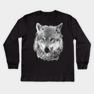 Wolf face Kids Long Sleeve T-Shirt